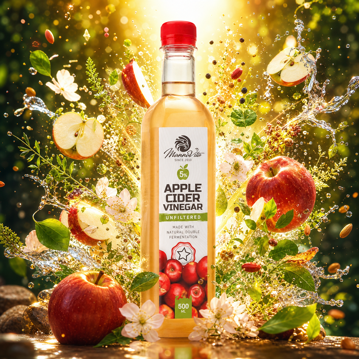 Mannavita Vinaigre de cidre de pomme, non filtré à double fermentation • 500 ml