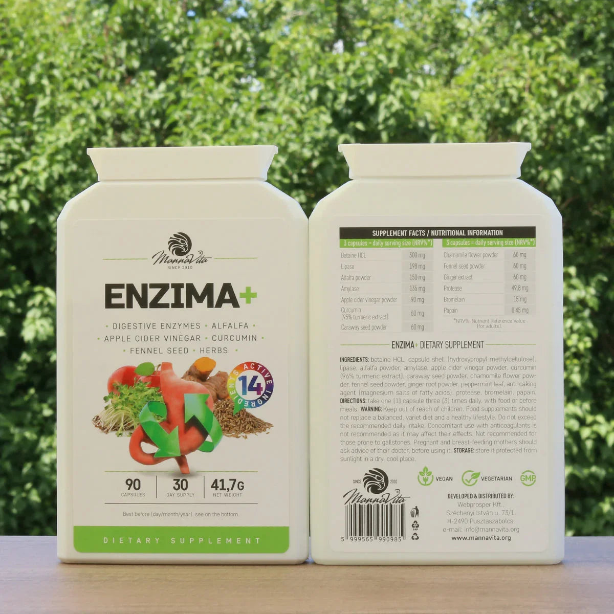 ENZIMA+ digestive enzymes complex with Betain HCL • 90 capsules - Mannavita