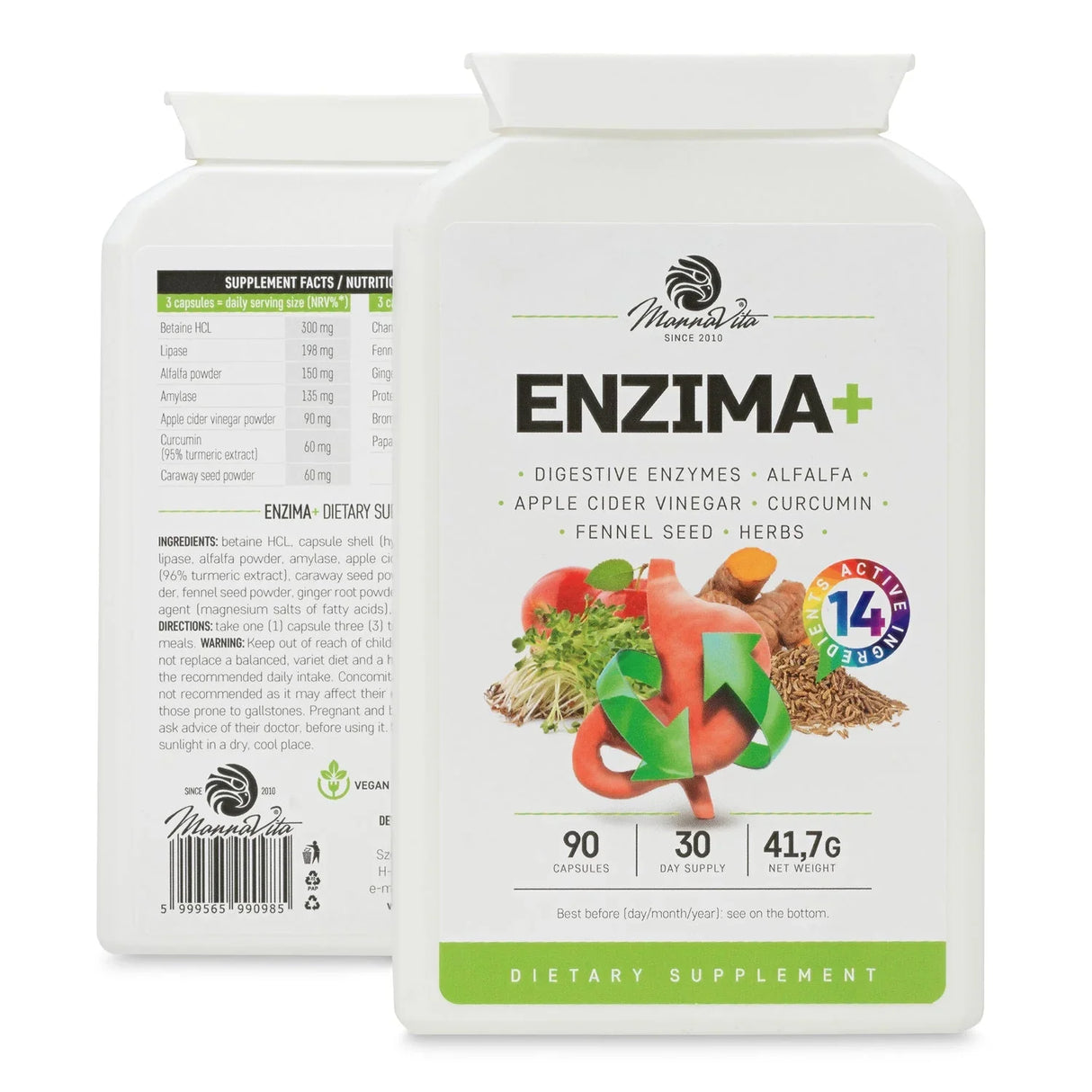 ENZIMA+ digestive enzymes complex with Betain HCL • 90 capsules - Mannavita
