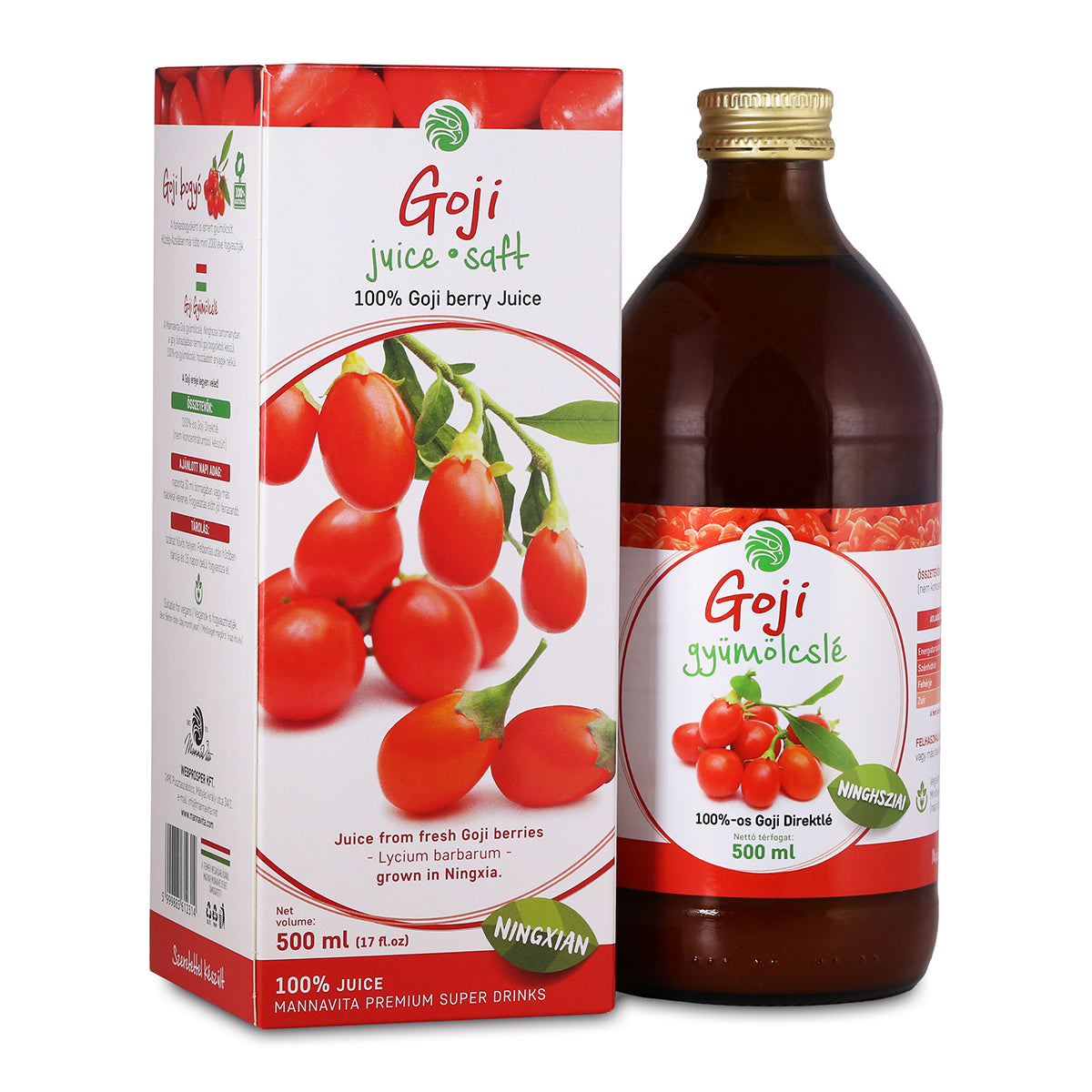 Mannavita Jus de baie de Goji 100 % pur pressé • 500 ml