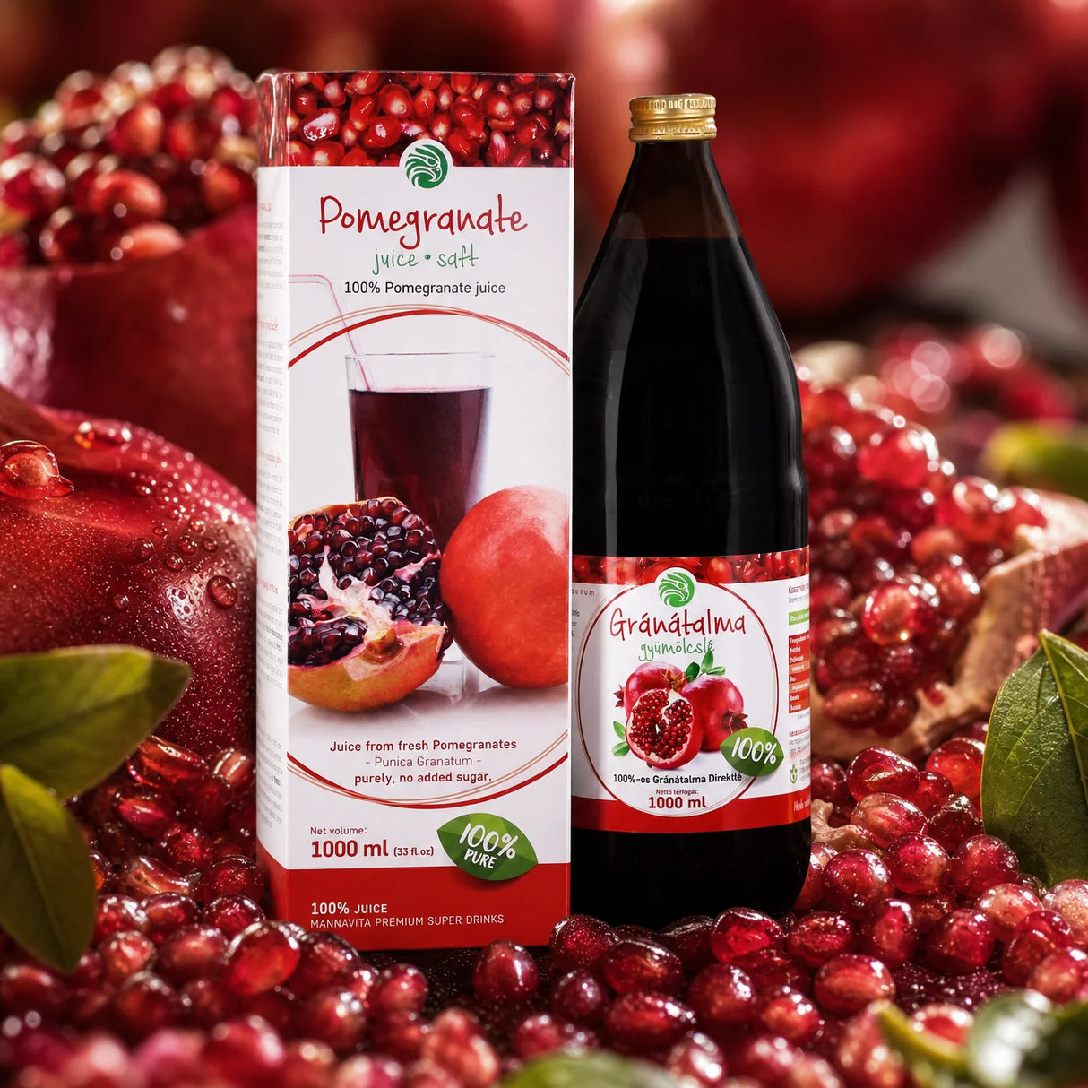 Mannavita Jus de grenade pur pressé à 100 % • 1000 ml