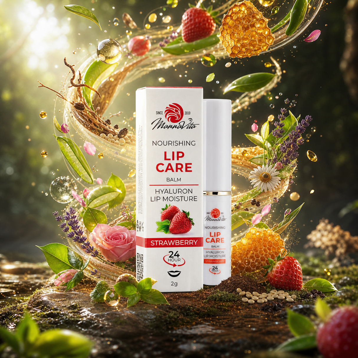 Mannavita • Baume à lèvres ultra-nourrissant, à l'acide Hyaluronique • FRAISE