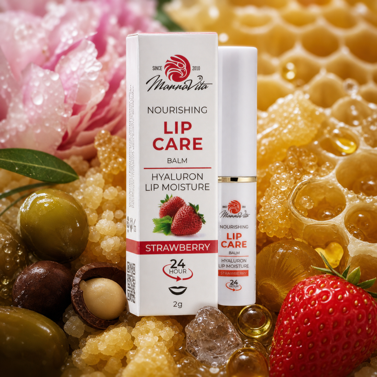 Mannavita • Baume à lèvres ultra-nourrissant, à l'acide Hyaluronique • FRAISE