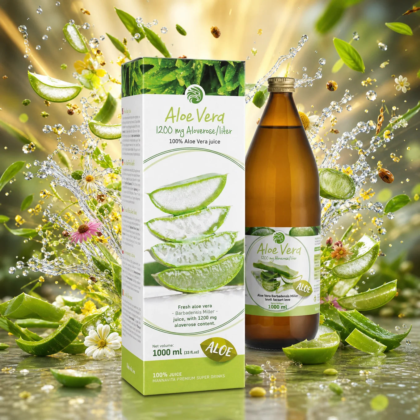 Mannavita Aloe vera jus pur pressé à 100 % • 1000 ml