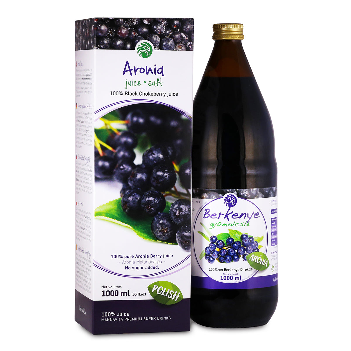 Mannavita Jus d'aronia 100% pur pressé • 1000 ml