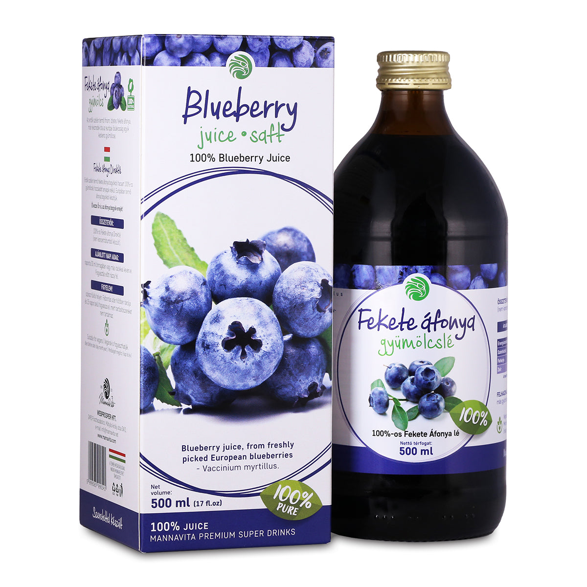 Mannavita Jus de Myrtille 100% pur pressé • 500 ml