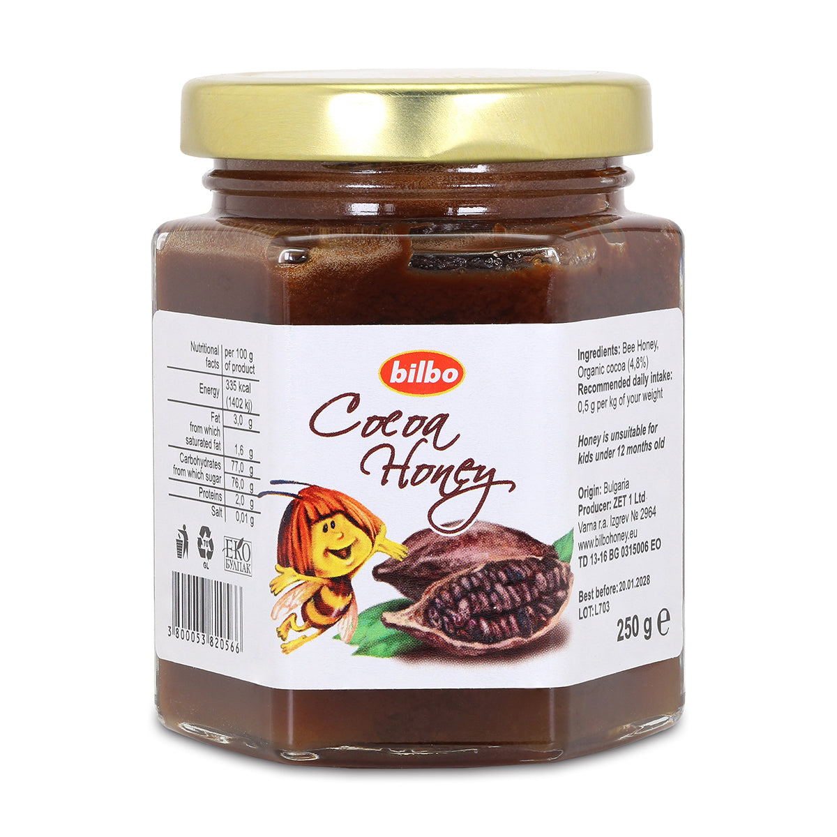 Miel de cacao cru Bilbo • 250 g