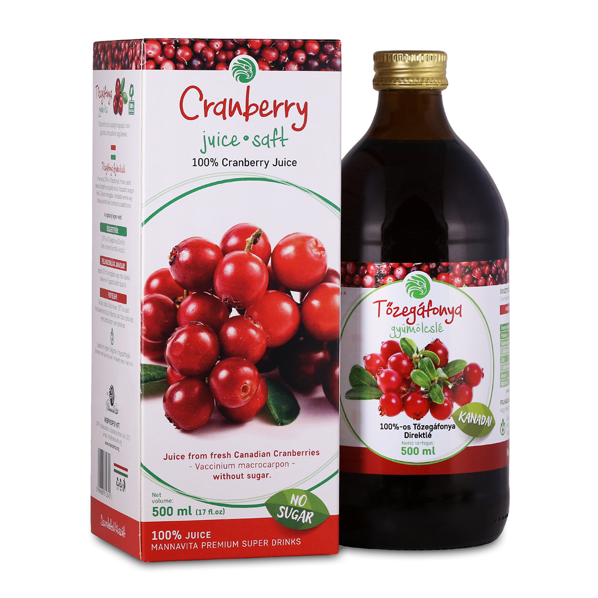 Mannavita Jus de canneberge 100 % pur pressé • 500 ml