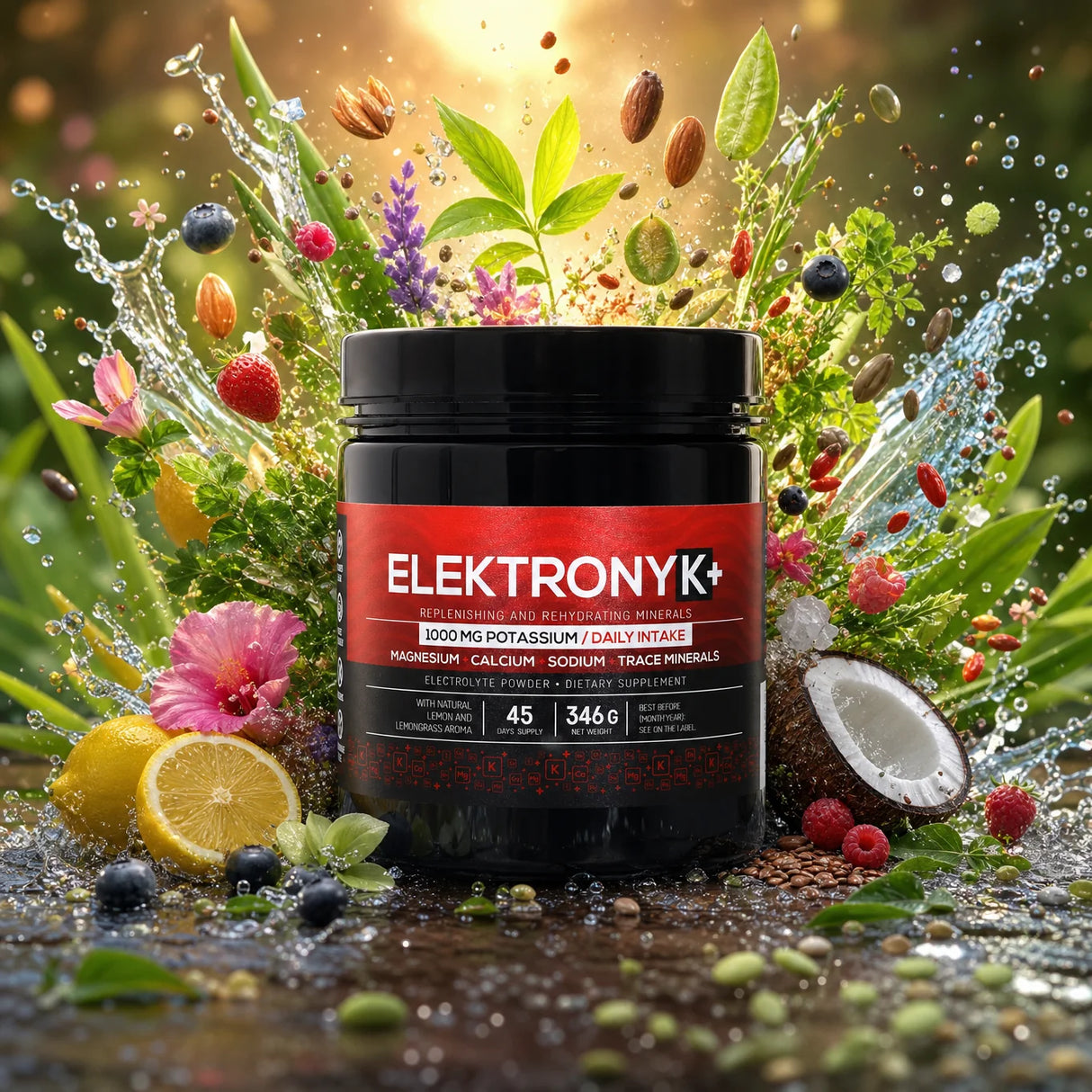 ElektronyK+ poudre d’électrolytes • 1000 mg de potassium avec glycine • SUCRÉ, 402g