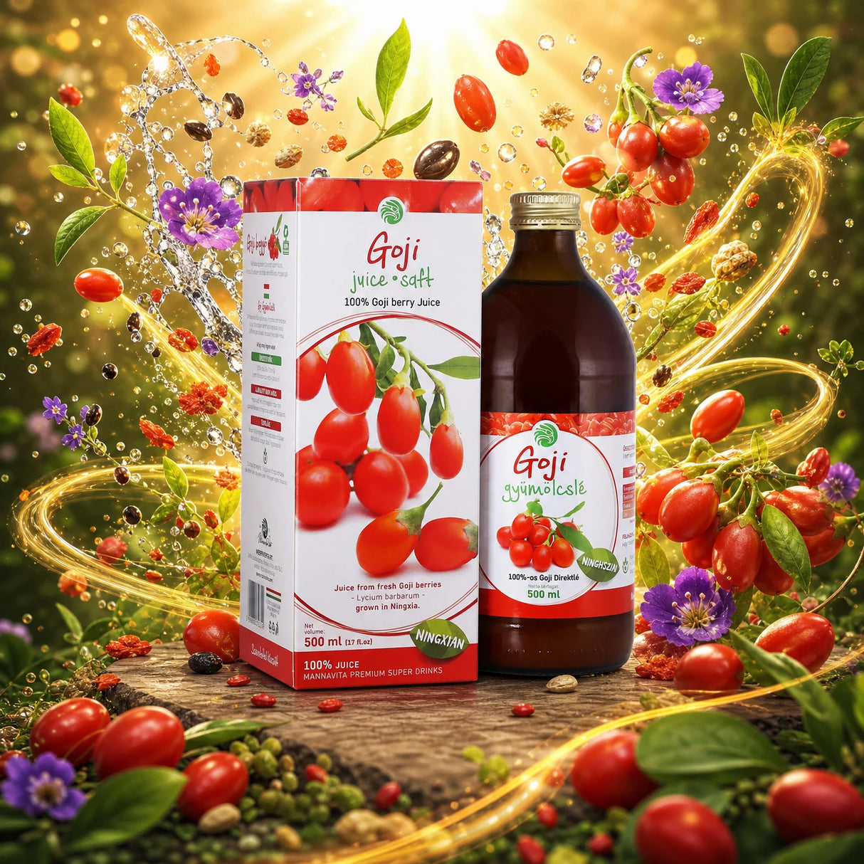 Mannavita Jus de baie de Goji 100 % pur pressé • 500 ml
