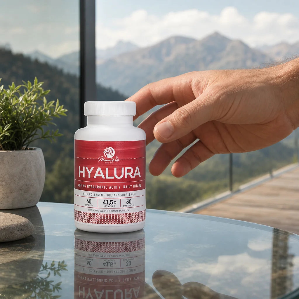 Hyalura • Capsules de 600 mg D'acide Hyaluronique et de Collagène • 60 pcs.