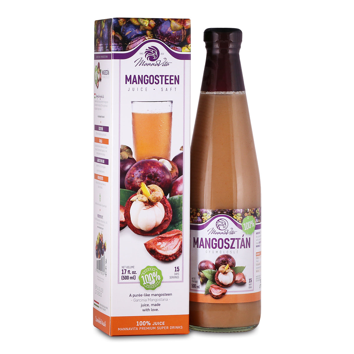 Mannavita Mangoustan purée pressée 100 % pure • 500 ml