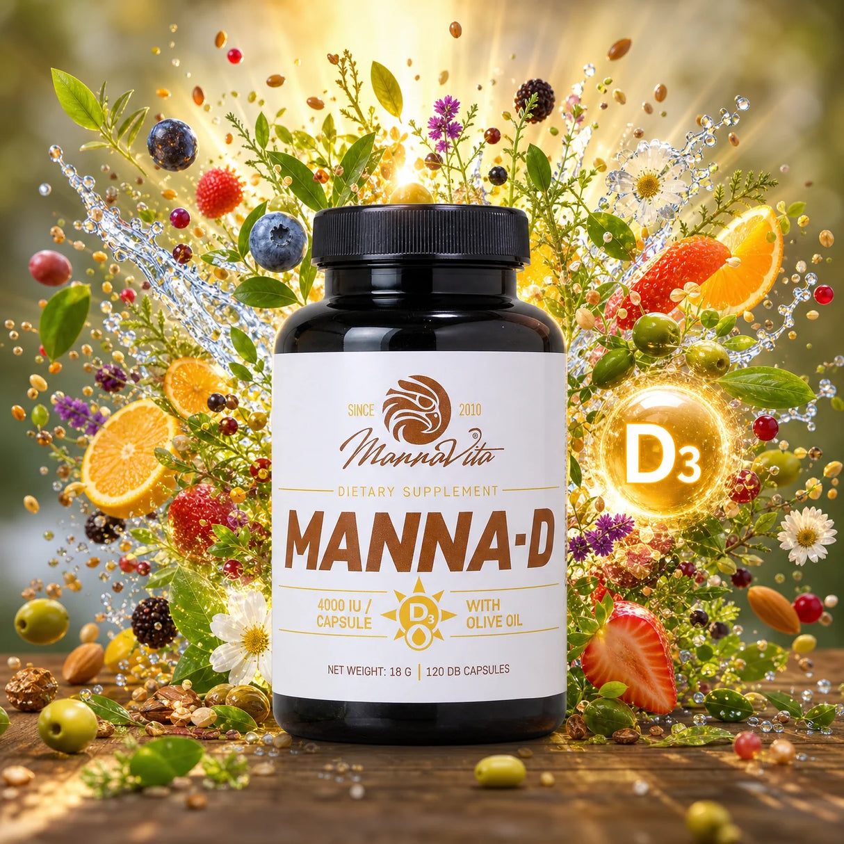 MANNA-D Vitamine D3 dans l'huile d'olive 4000 UI • 120 gélules