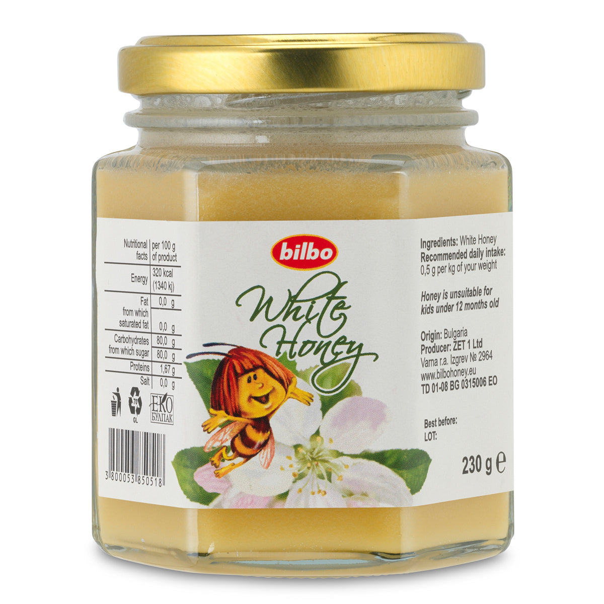Bilbo miel blanc cru • 230 g